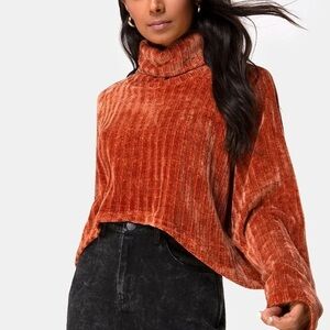 Altar'd State Cropped Chunky Crop Turtle Neck Burnt Orange Fall Sweater